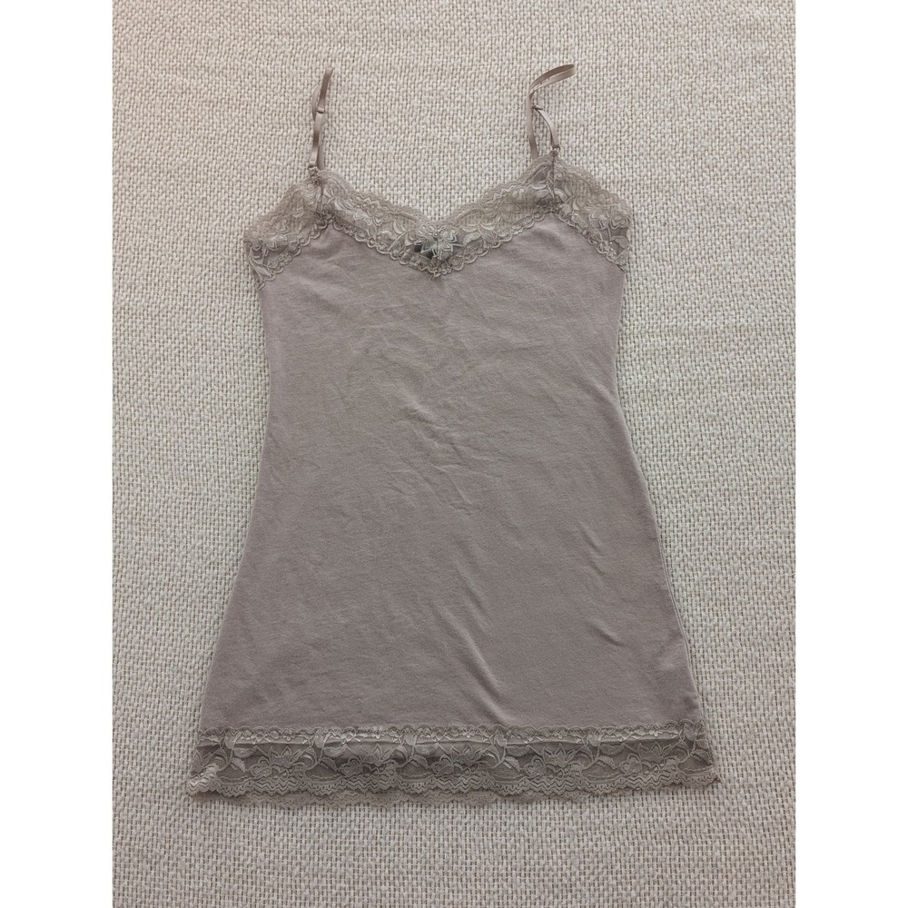 Deb Taupe Lace Trim Camisole‎ Top Women's L Coquette Y2K Cottagecore Neutral